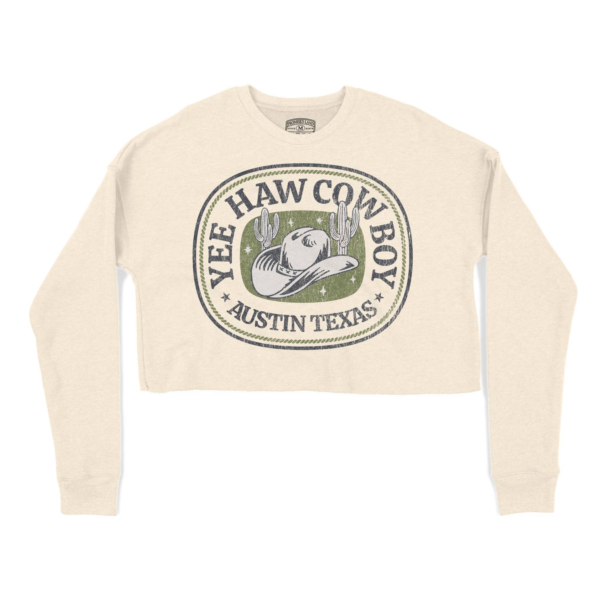 Austin Yee Haw Cropped Crew in Natural - front view