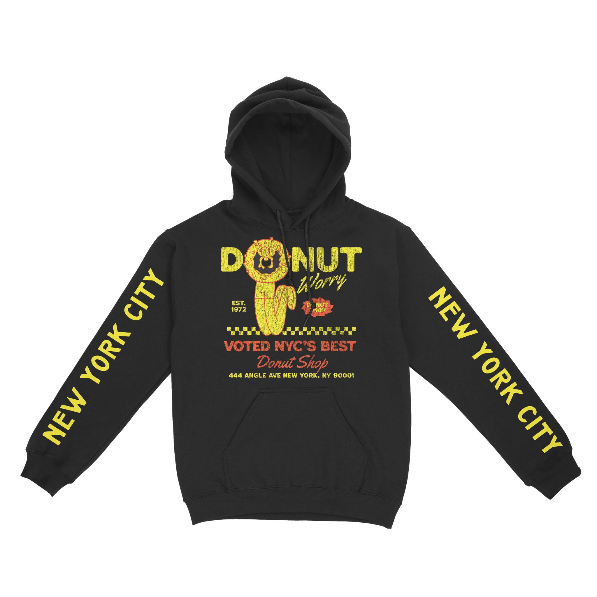 New York Hoodie in Black - front-sleeves view