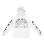 New York Hoodie in White - front-sleeves view
