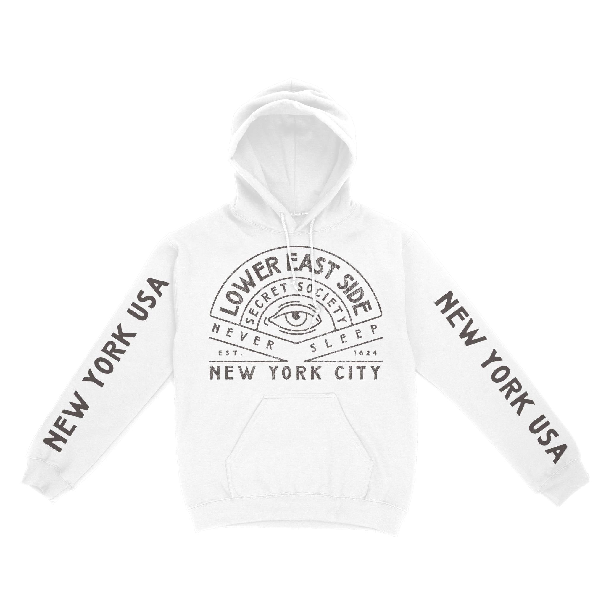 New York Hoodie in White - front-sleeves view