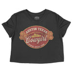 Austin Cowgirl Badge Cropped Tee Black front