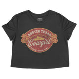 Austin Cowgirl Badge Cropped Tee Black front