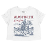 Austin Cowgirl Life Cropped Tee in White - front view