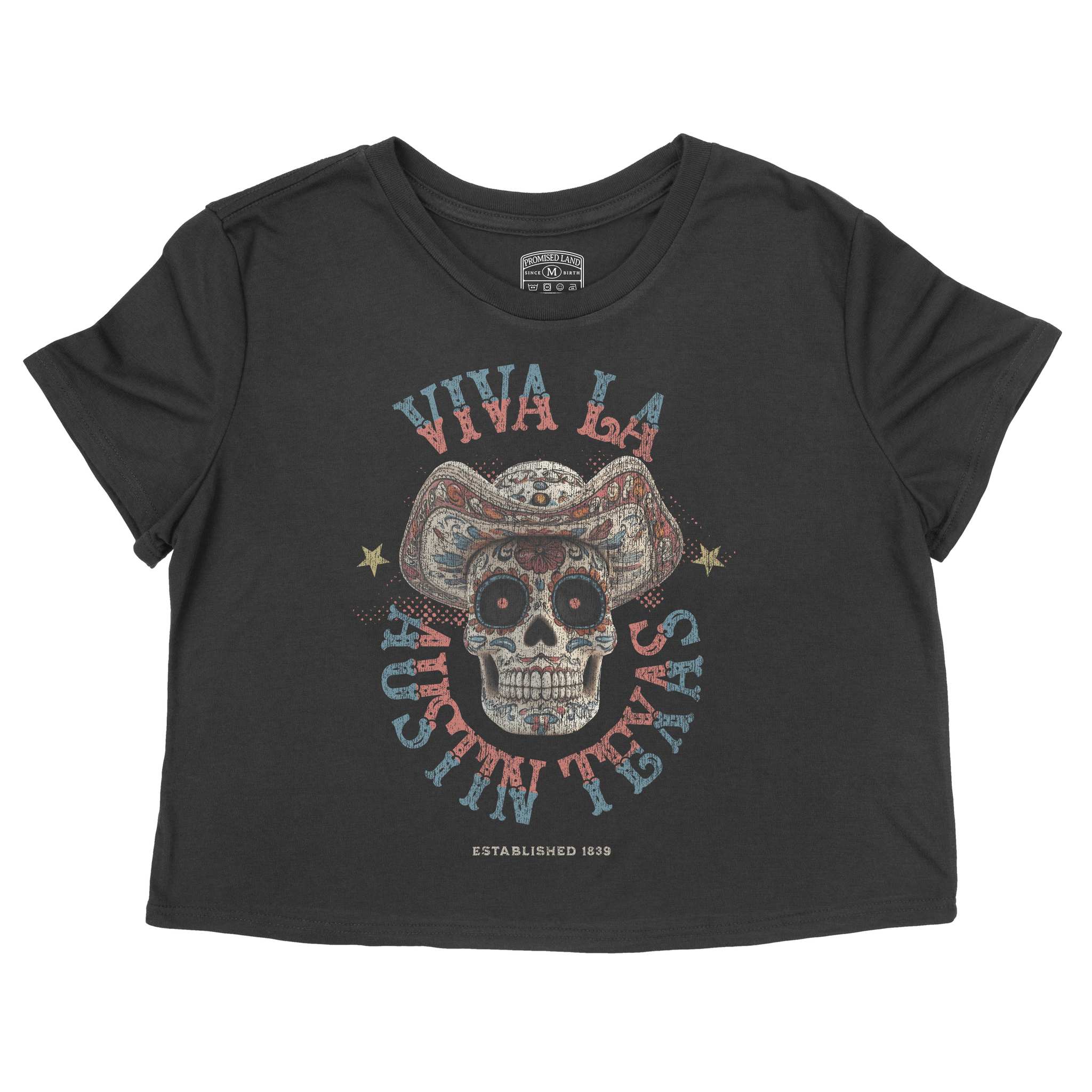 Austin Viva La Skull Cropped Tee Black front