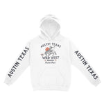Austin Rodeo Show Hoodie in White - front view with sleeves