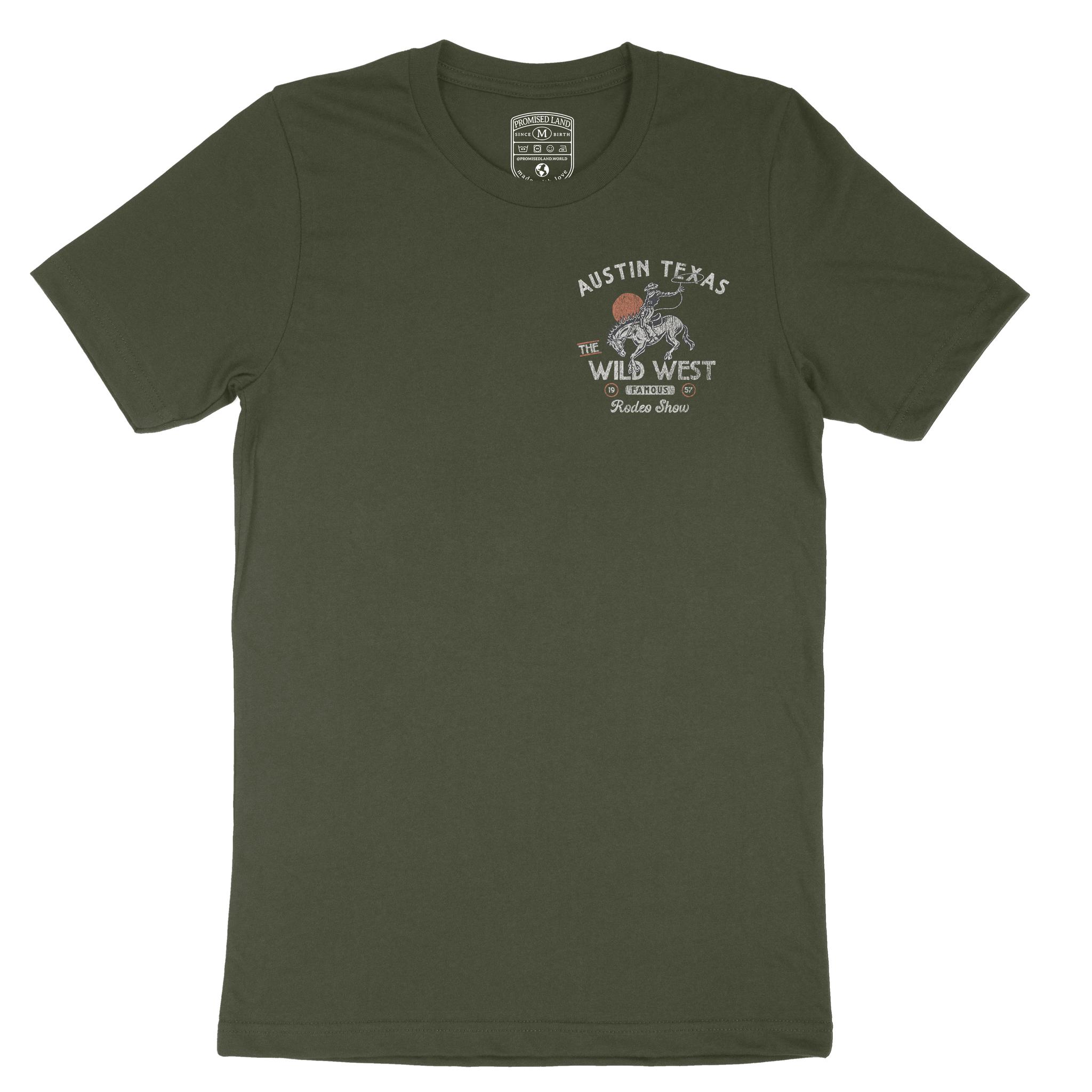 Austin Rodeo Show T-Shirt in Military Green - front view