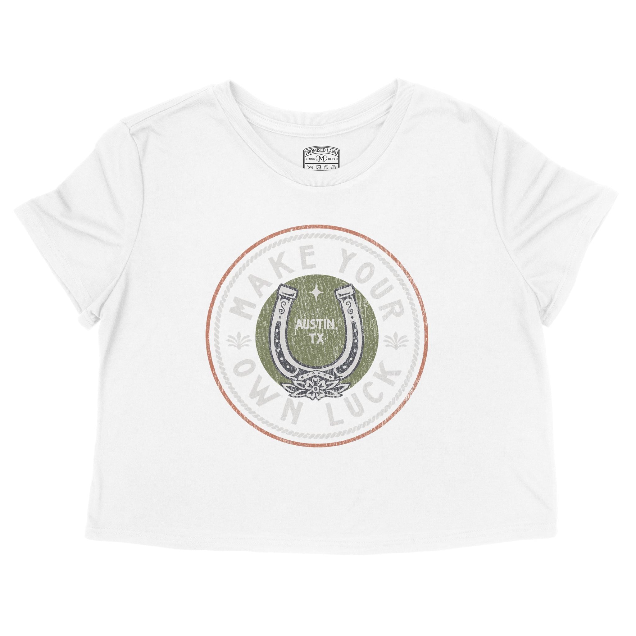 Austin Horse Shoe Cropped Tee in White - front view
