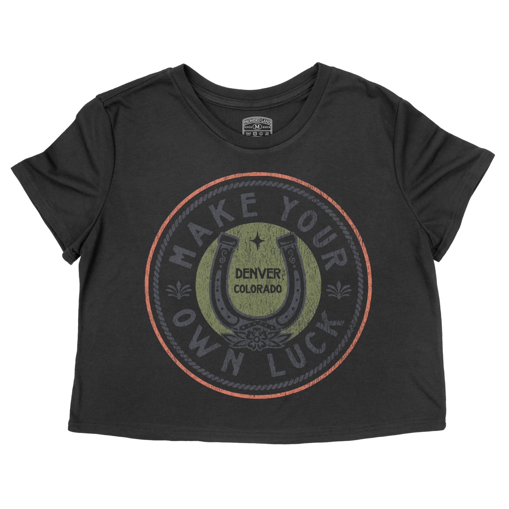 Denver Horse Shoe Cropped Tee in Black - front view
