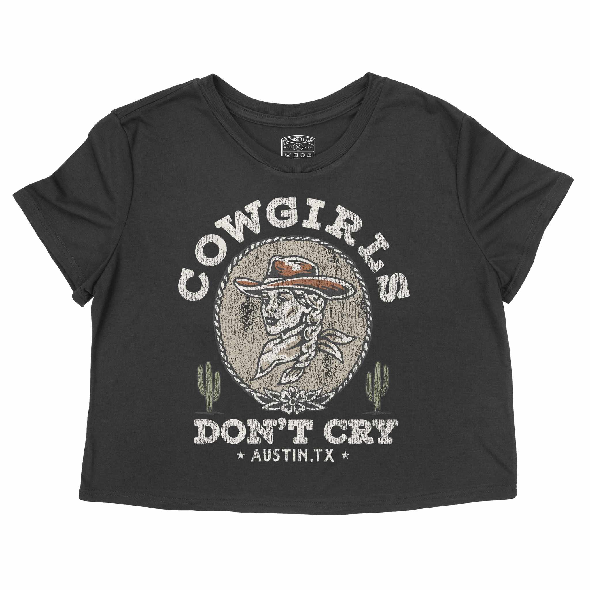 Austin Cowgirl S Don T Cry Cropped Tee Black front