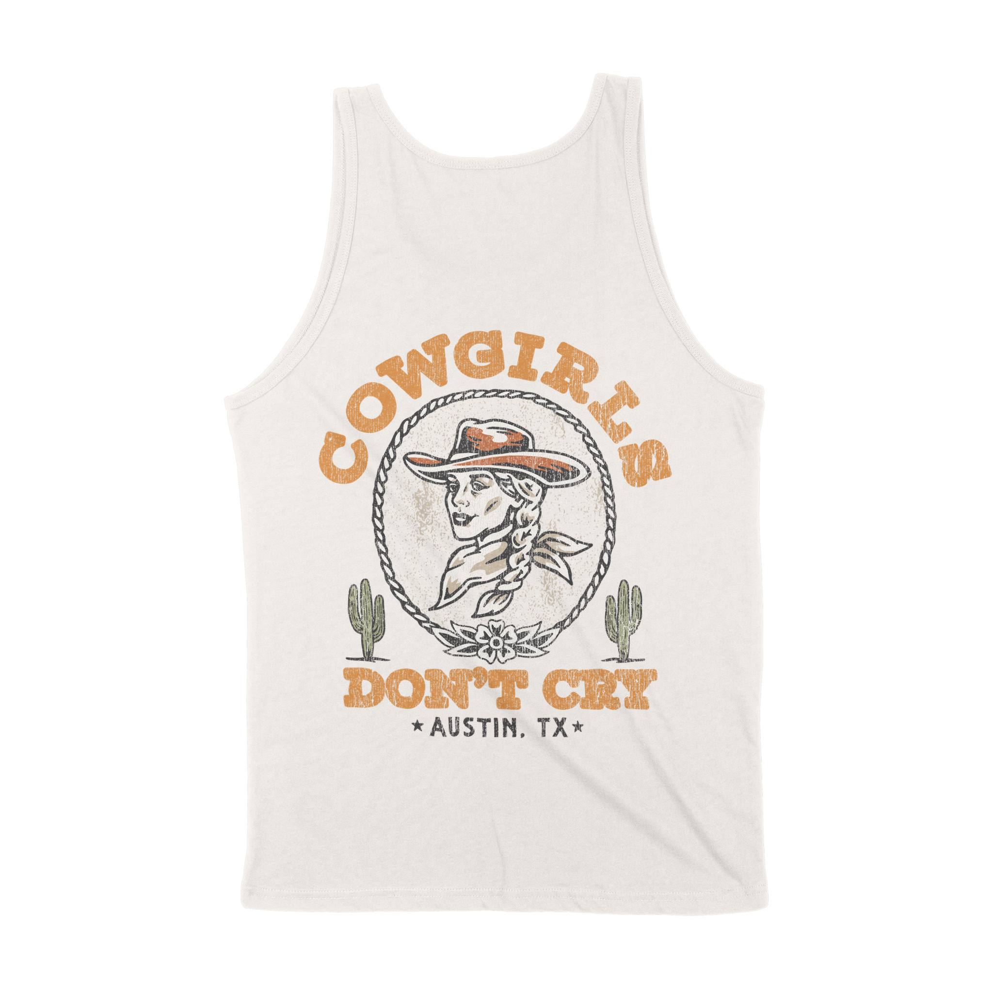 Austin Cowgirl's Don't Cry Tank Top in Vintage - back view