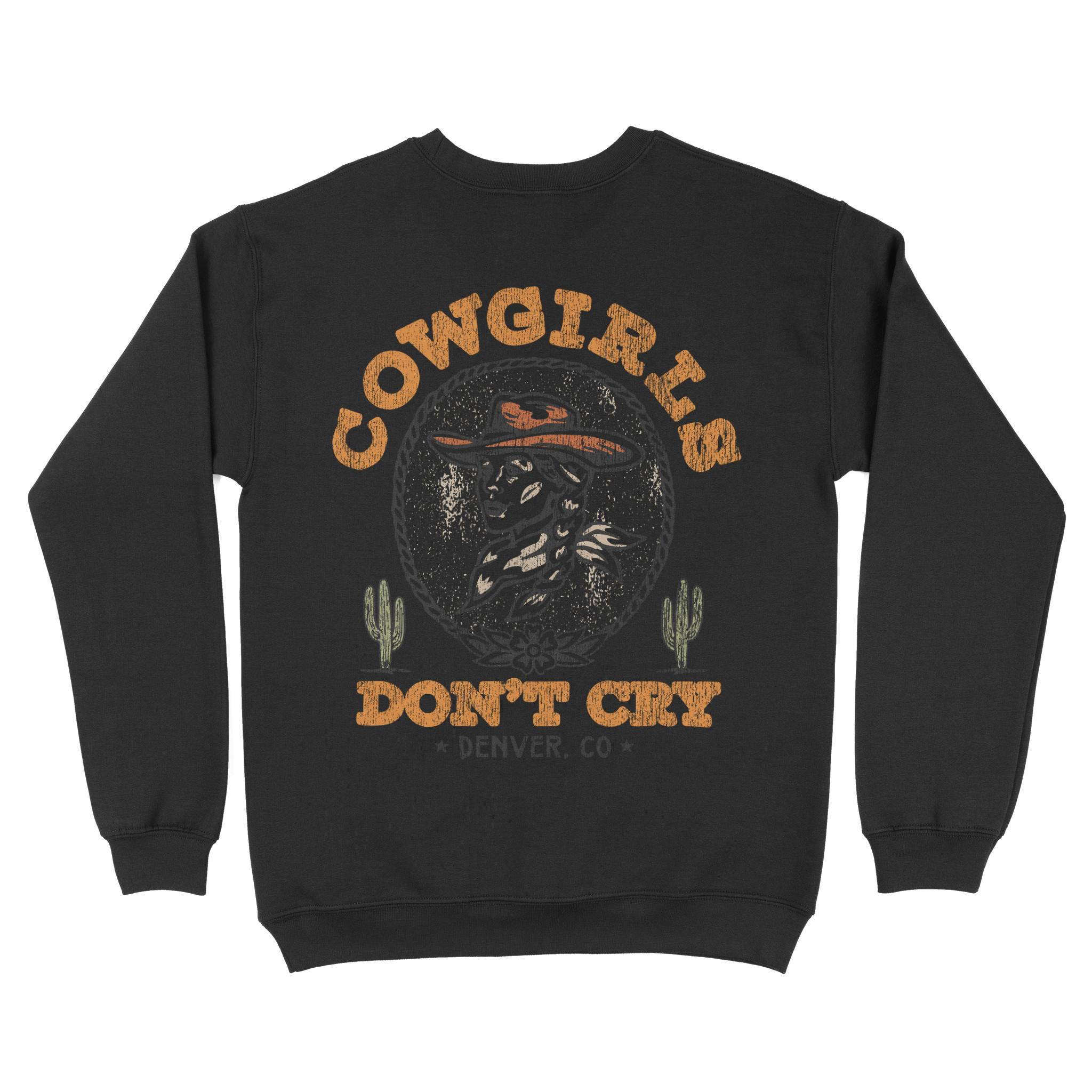 Denver Cowgirl's Don't Cry Crewneck in Black - back view