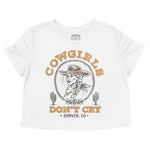 Denver Cowgirl's Don't Cry Cropped Tee in White - front view