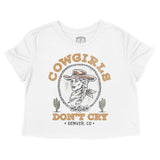 Denver Cowgirl's Don't Cry Cropped Tee in White - front view