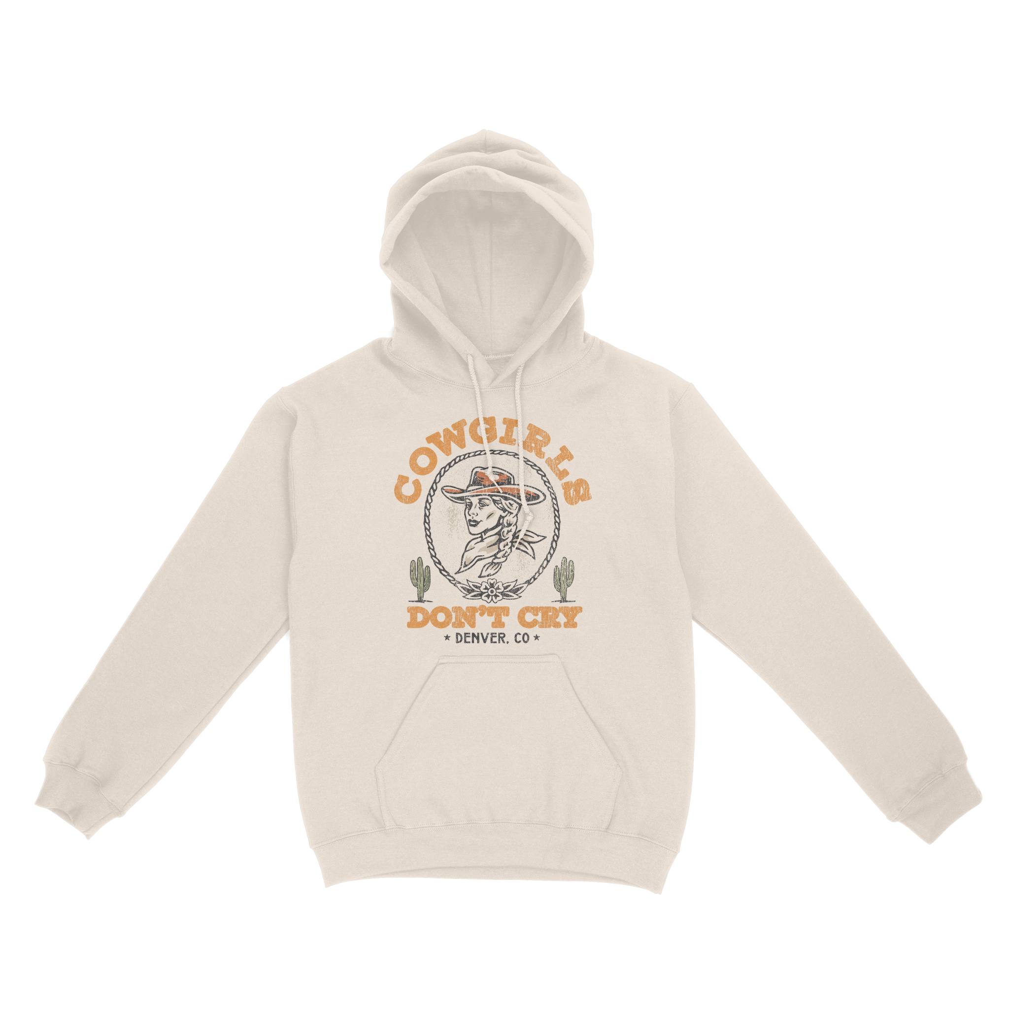 Denver Cowgirl's Don't Cry Hoodie in Natural - front view