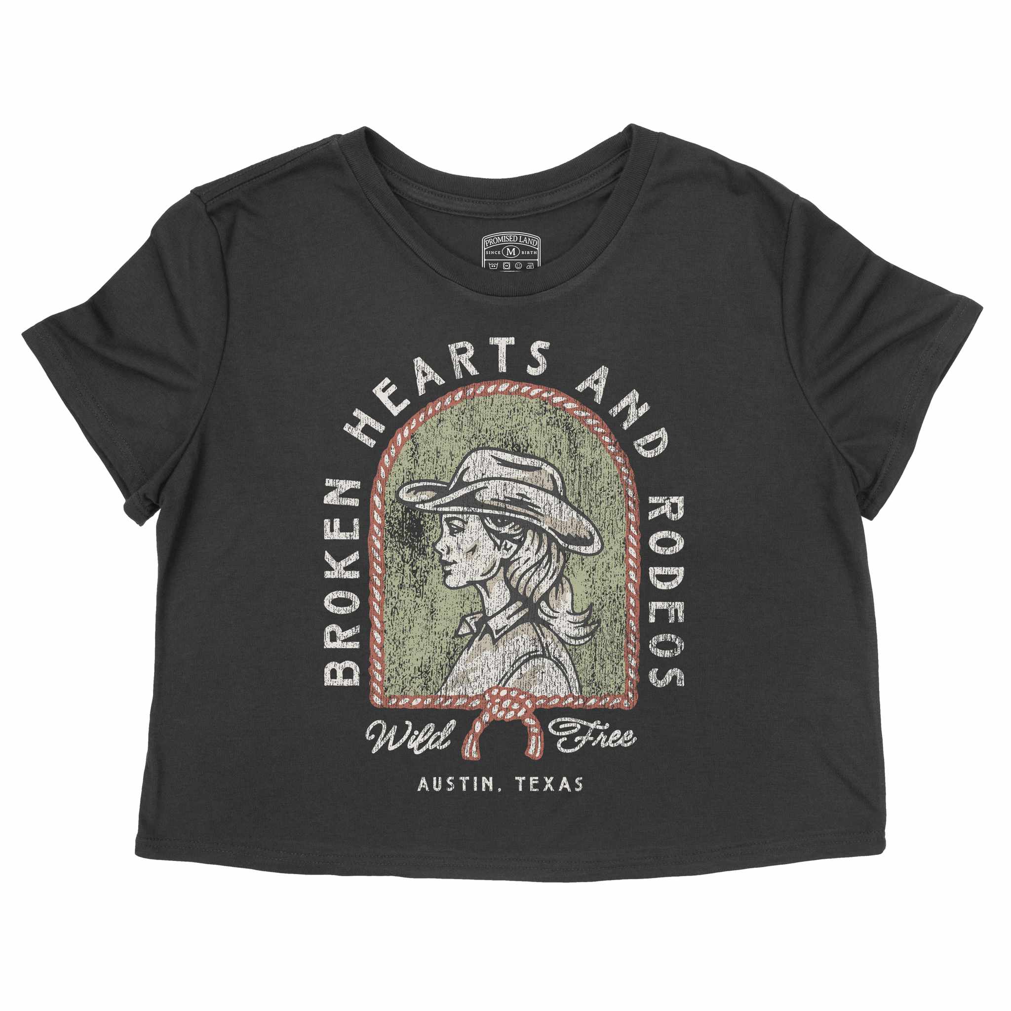 Austin Western Hearts Cropped Tee Black front