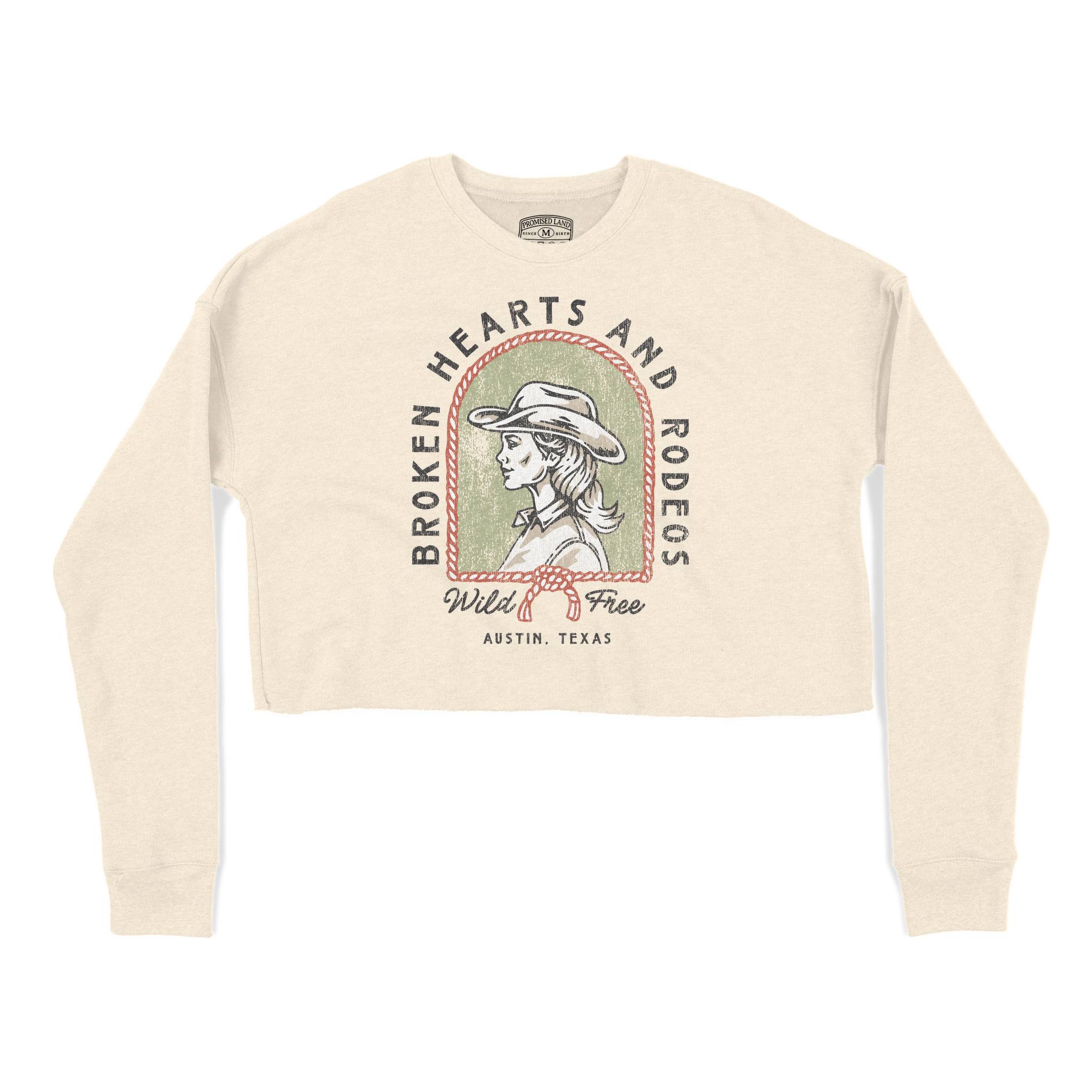 Austin Western Hearts Cropped Crew in Natural - front view