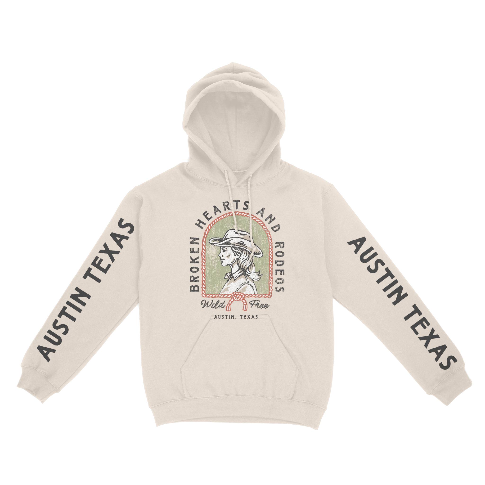 Austin Western Hearts Hoodie in Natural - front view with sleeves
