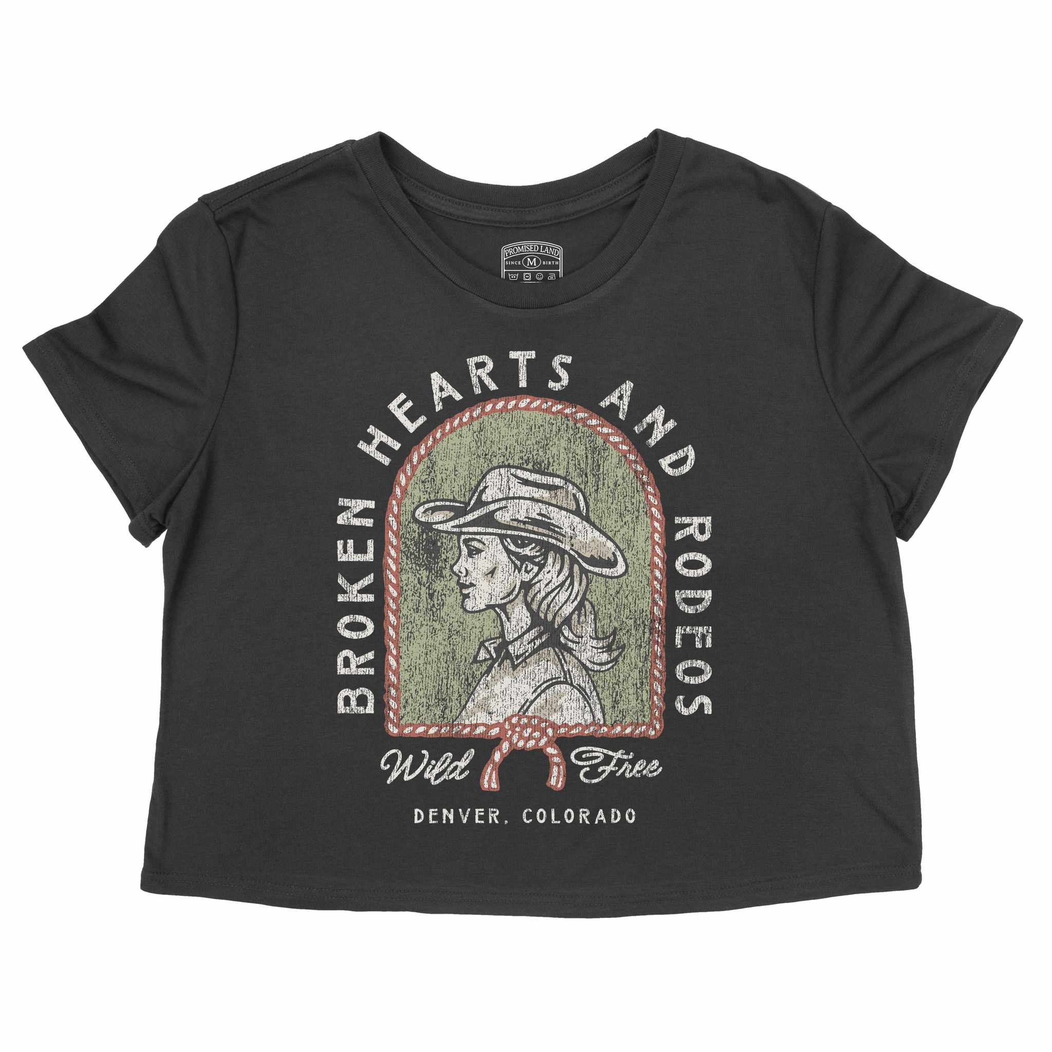 Denver Western Hearts Cropped Tee Black front