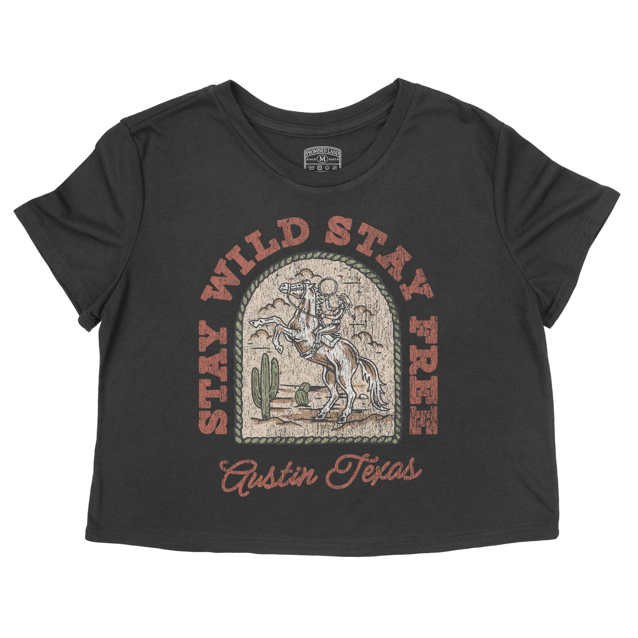 Austin Stay Wild Cropped Tee Black front