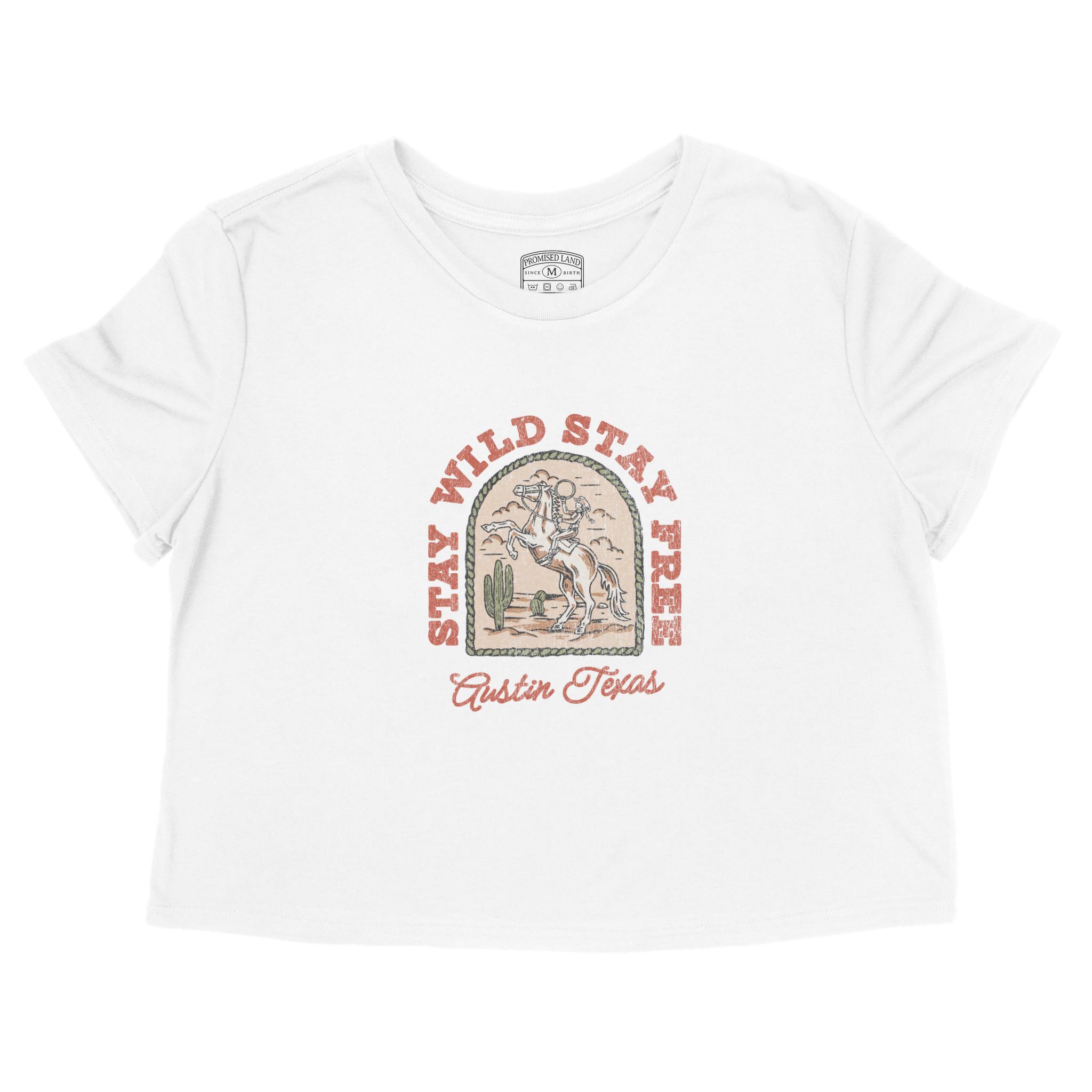 Austin Stay Wild Cropped Tee in White - front view