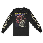Miami Mushroom Skull Longsleeve in Black - front view with sleeves