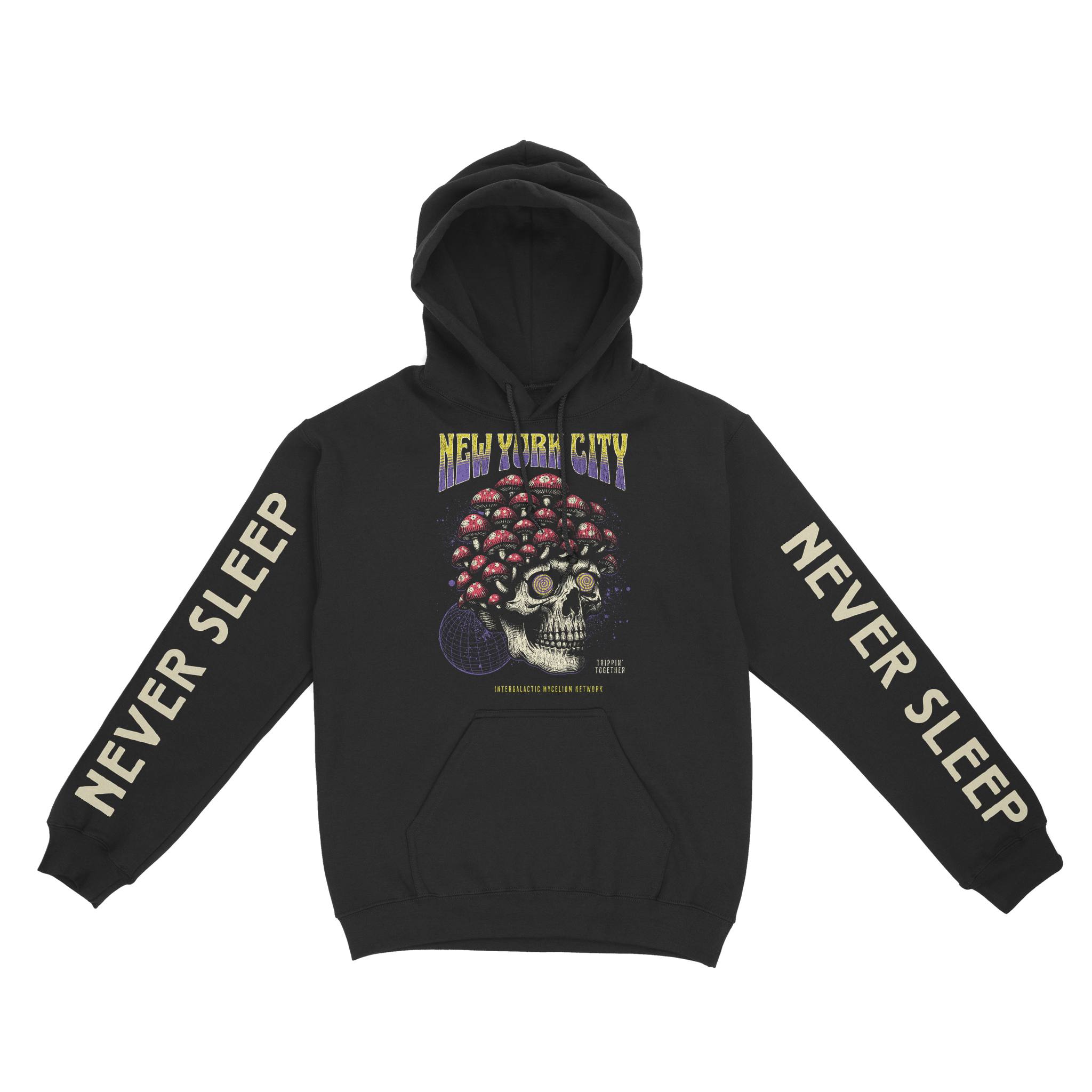 New York Hoodie in Black - front-sleeves view