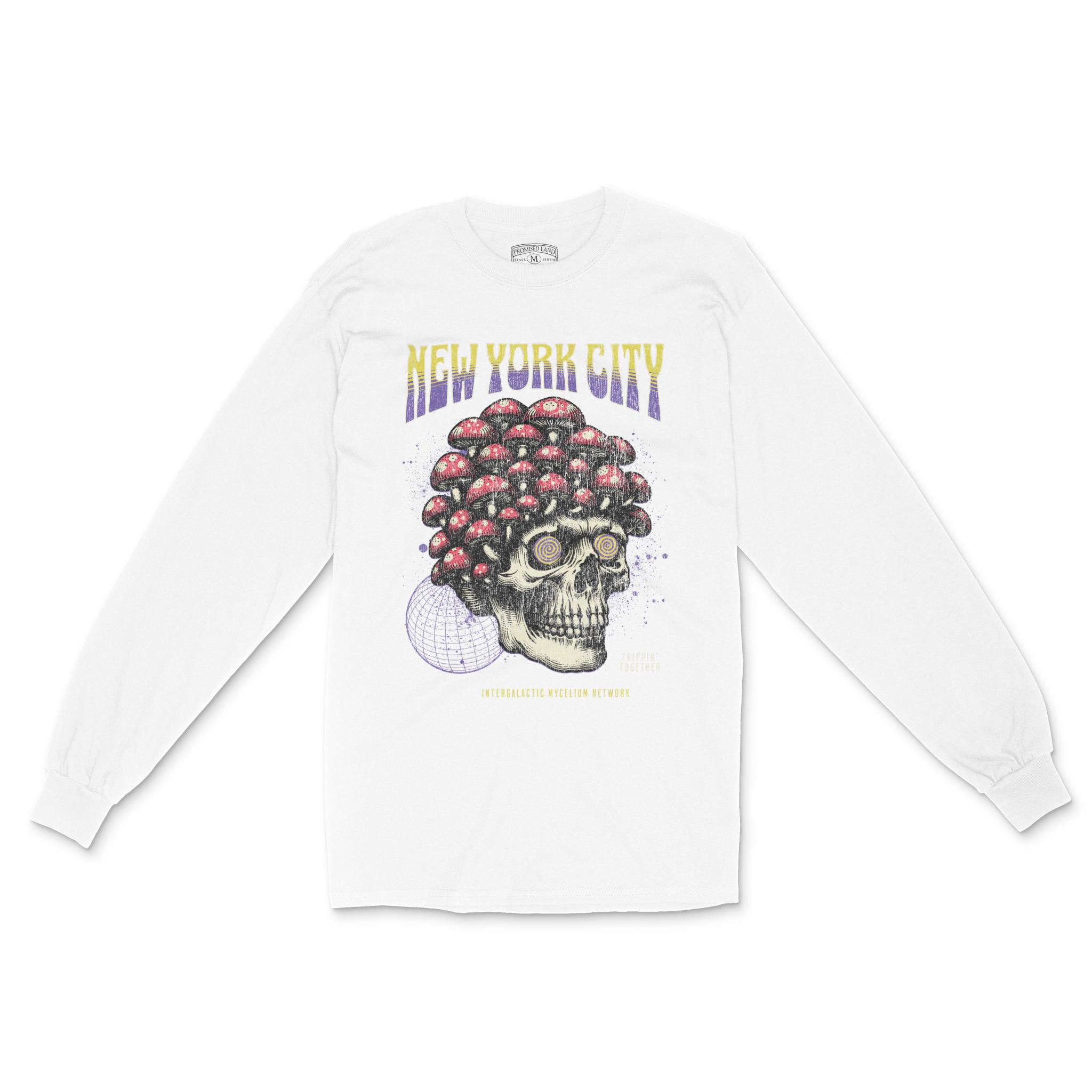 New York Mushroom Skull Longsleeve in White - front view