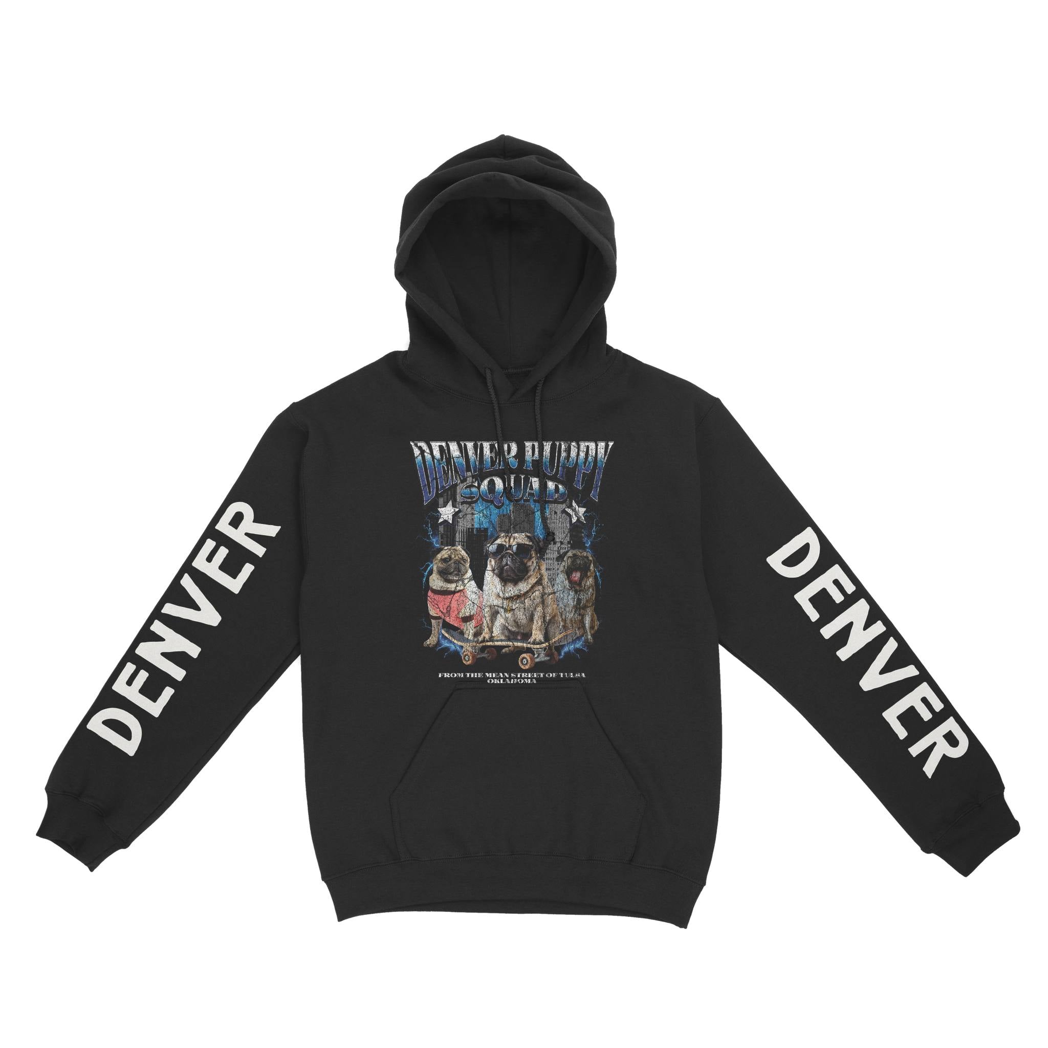Denver Puppy Patrol 3 Hoodie in Black - front view with sleeves