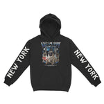 New York Hoodie in Black - front-sleeves view