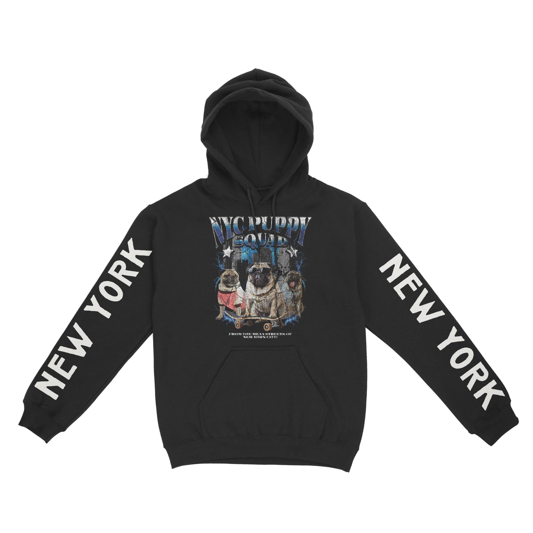 New York Hoodie in Black - front-sleeves view