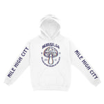 Denver Psychedelic Hoodie in White - front view with sleeves