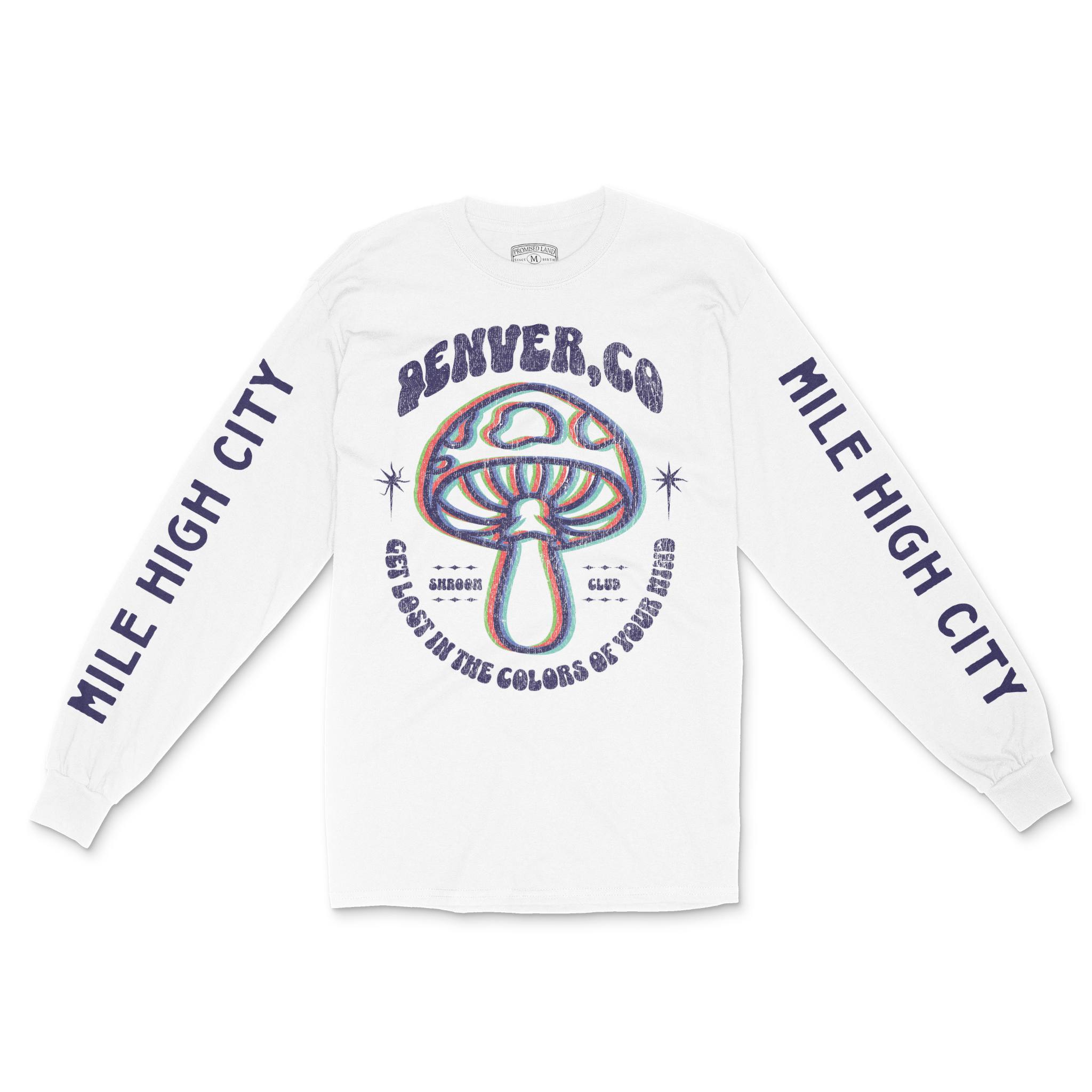 Denver Psychedelic Longsleeve in White - front view with sleeves