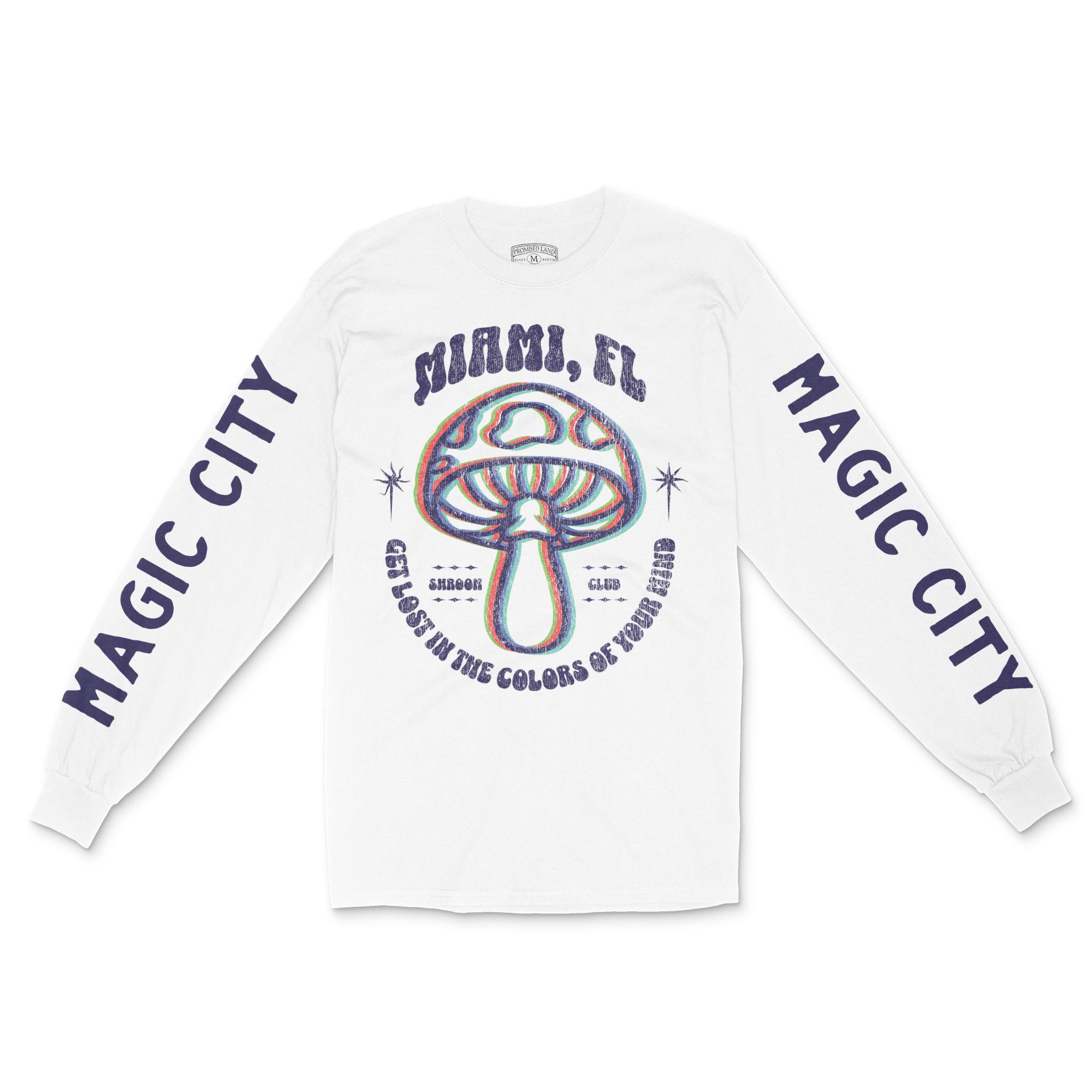 Miami Psychedelic Longsleeve in White - front view with sleeves