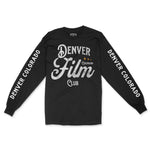 Denver Film Club Longsleeve in Black - front view with sleeves