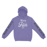 Miami Film Club Hoodie in Violet - front view with sleeves
