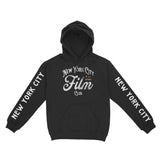 New York Film Club Hoodie in Black - front view with sleeves