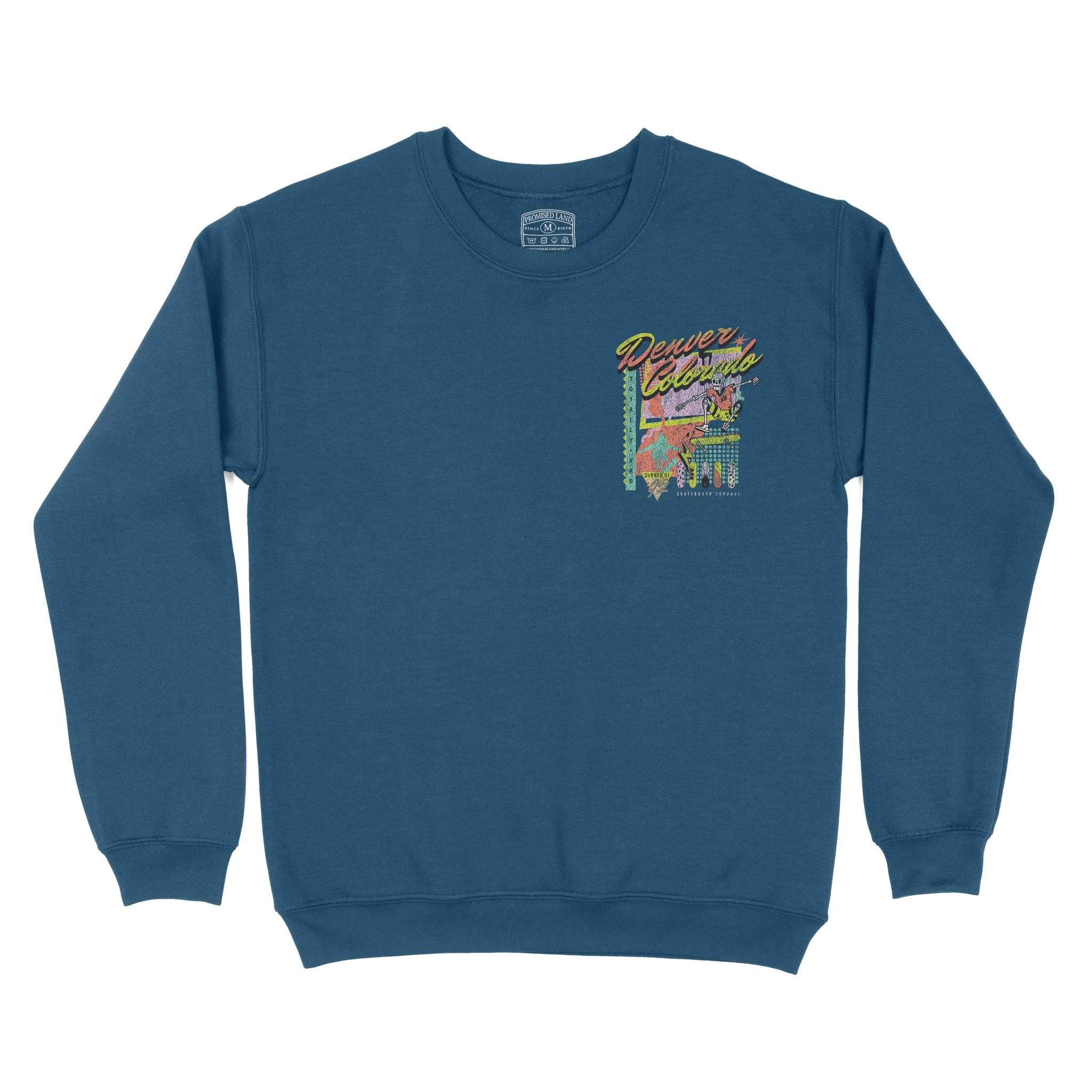 Denver Retro Skater Crewneck Indigo Blue front