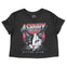 Asbury Park Retro Kitten Club Cropped Tee in Black - front view