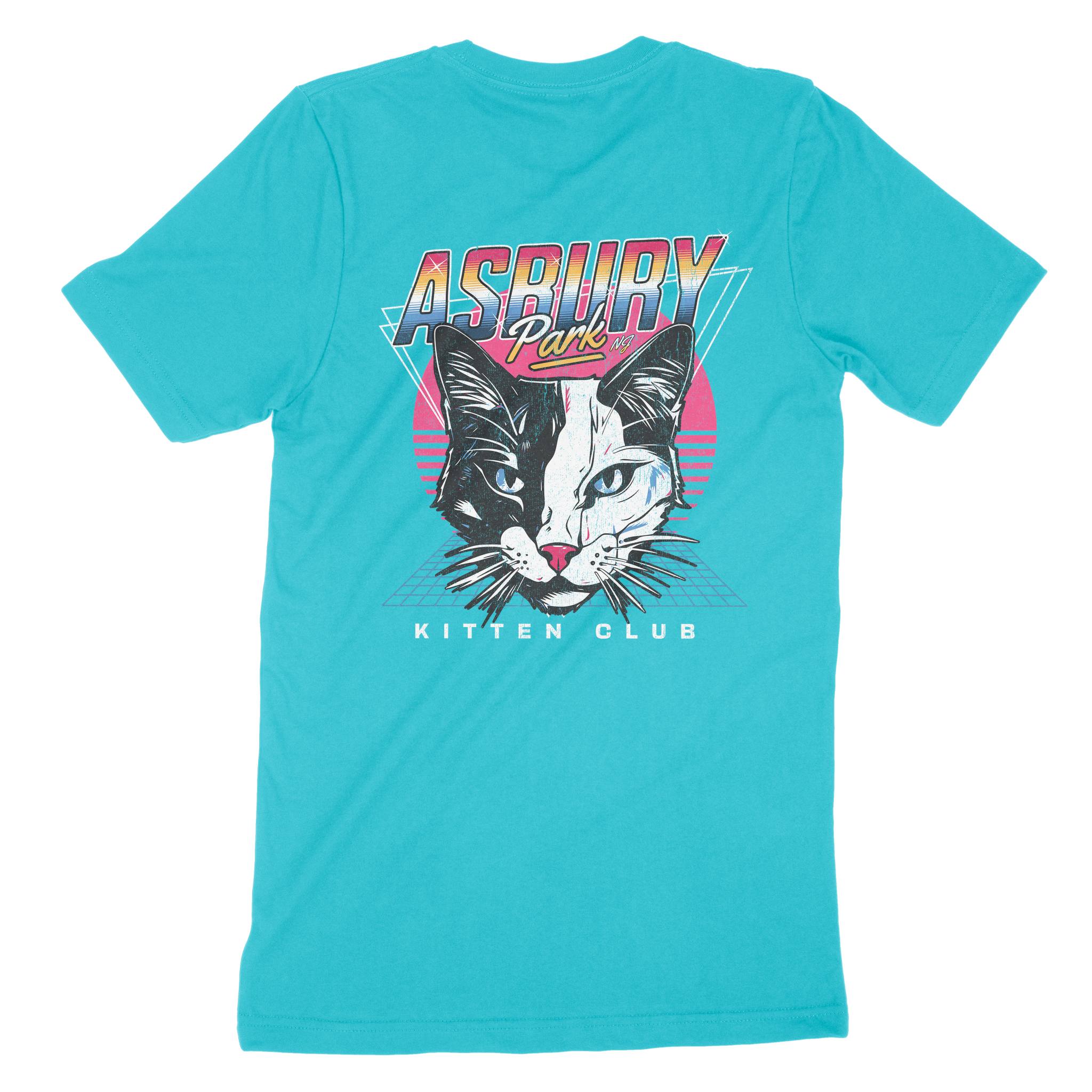 Asbury Park Retro Kitten Club T-Shirt in Turquoise - back view