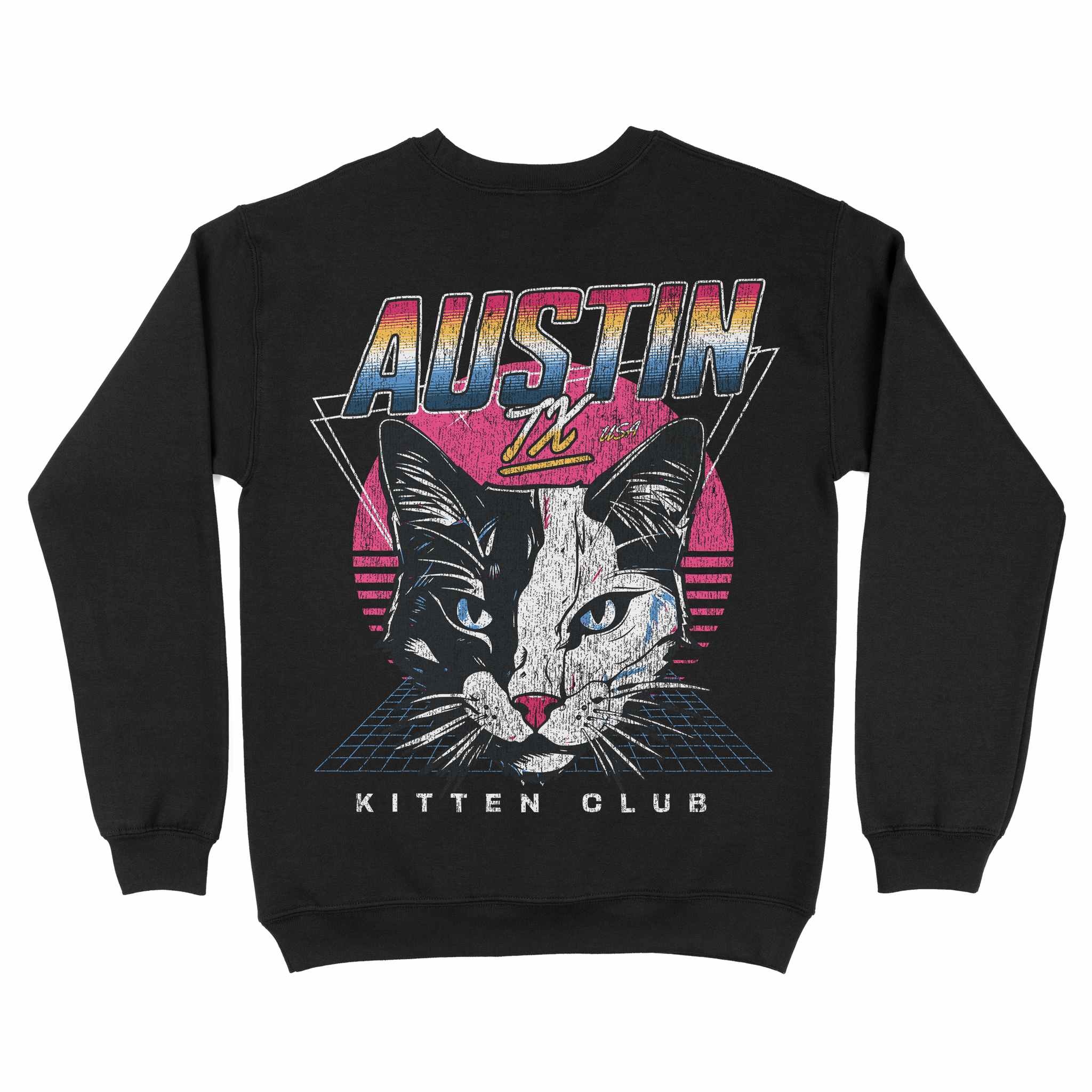 Austin Retro Kitten Club Crewneck Black back