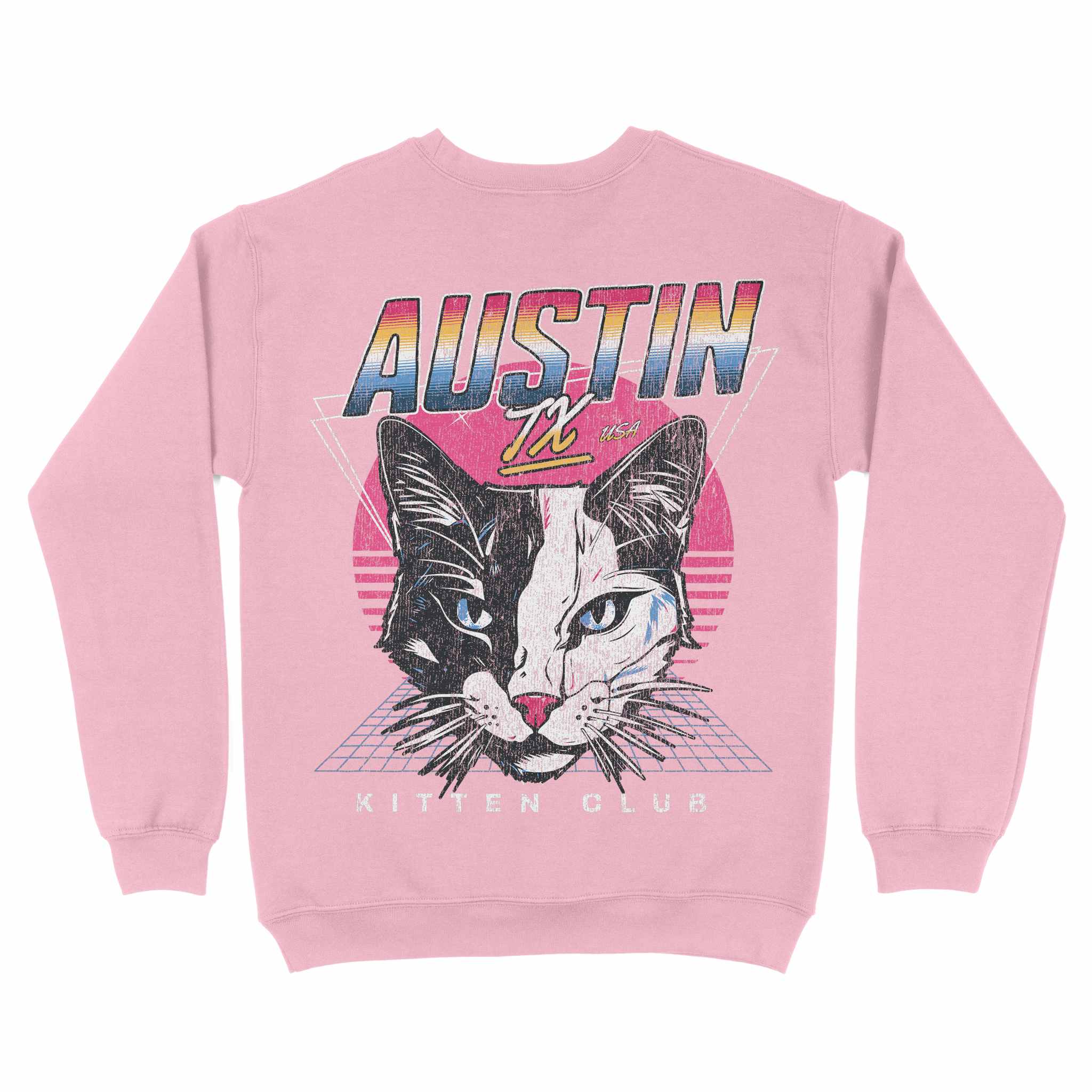 Austin Retro Kitten Club Crewneck Light Pink back