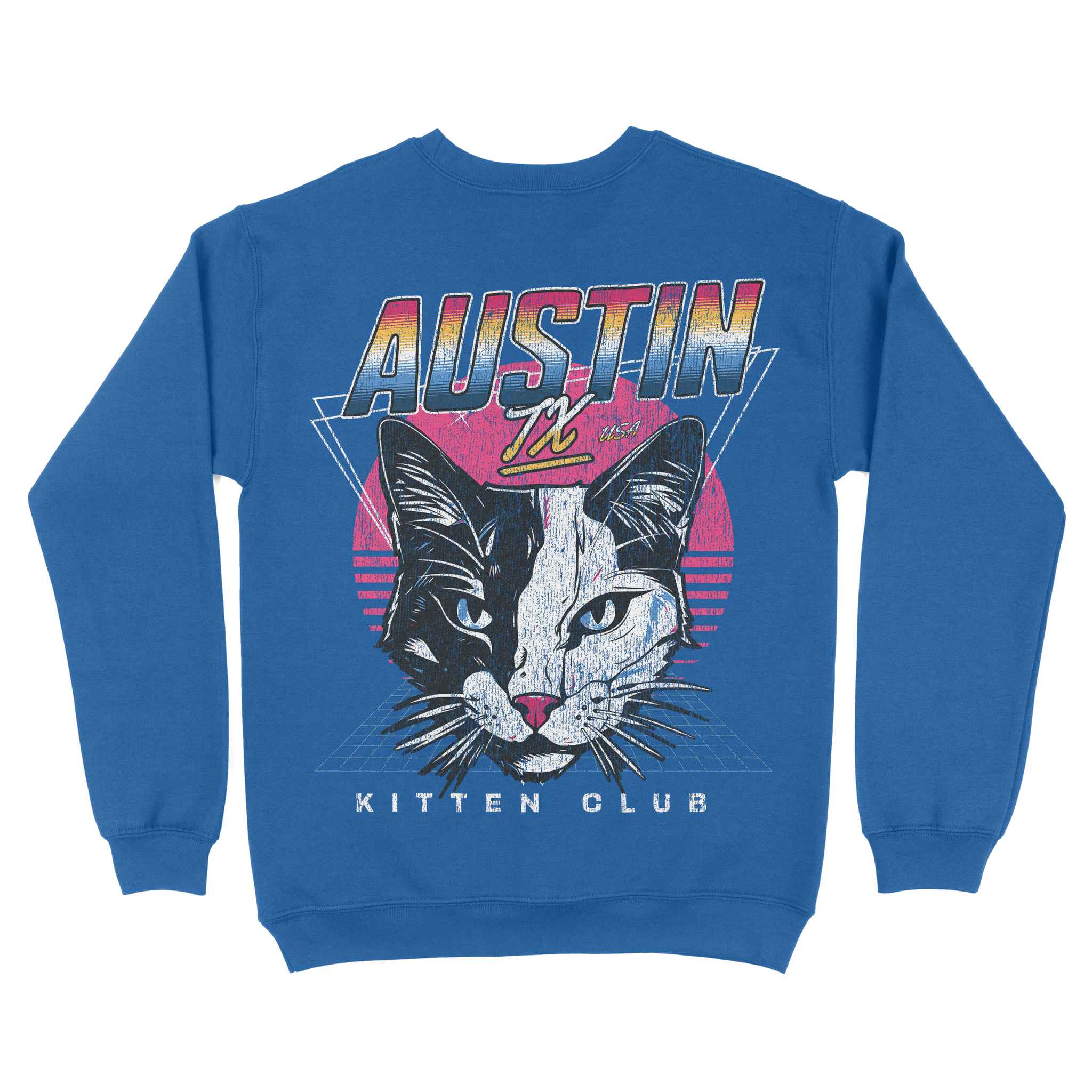 Austin Retro Kitten Club Crewneck Sapphire back