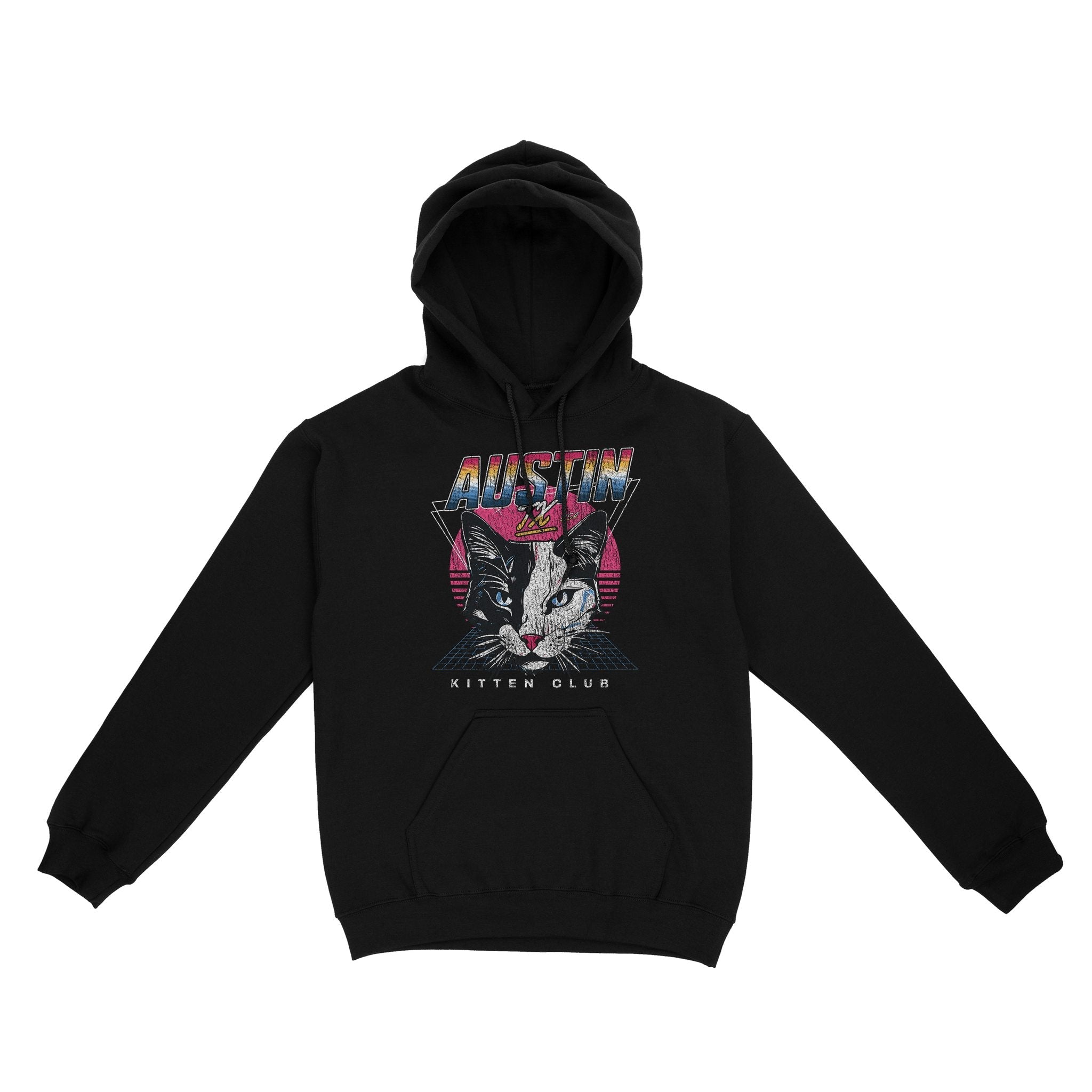 Austin Retro Kitten Club Hoodie Black front