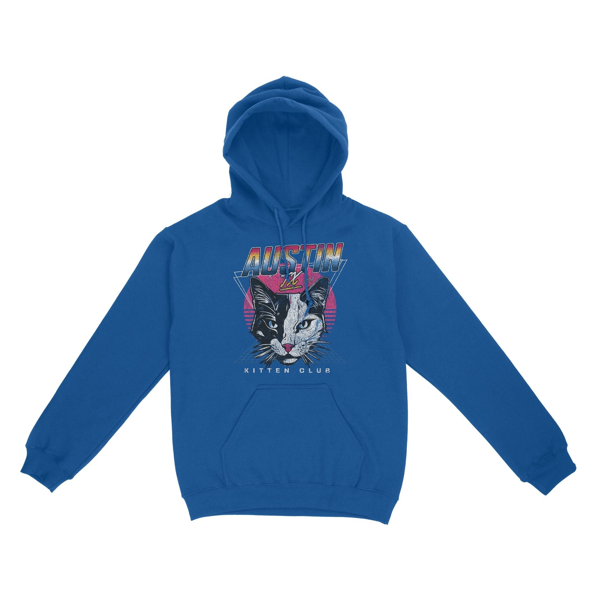 Austin Retro Kitten Club Hoodie Sapphire front