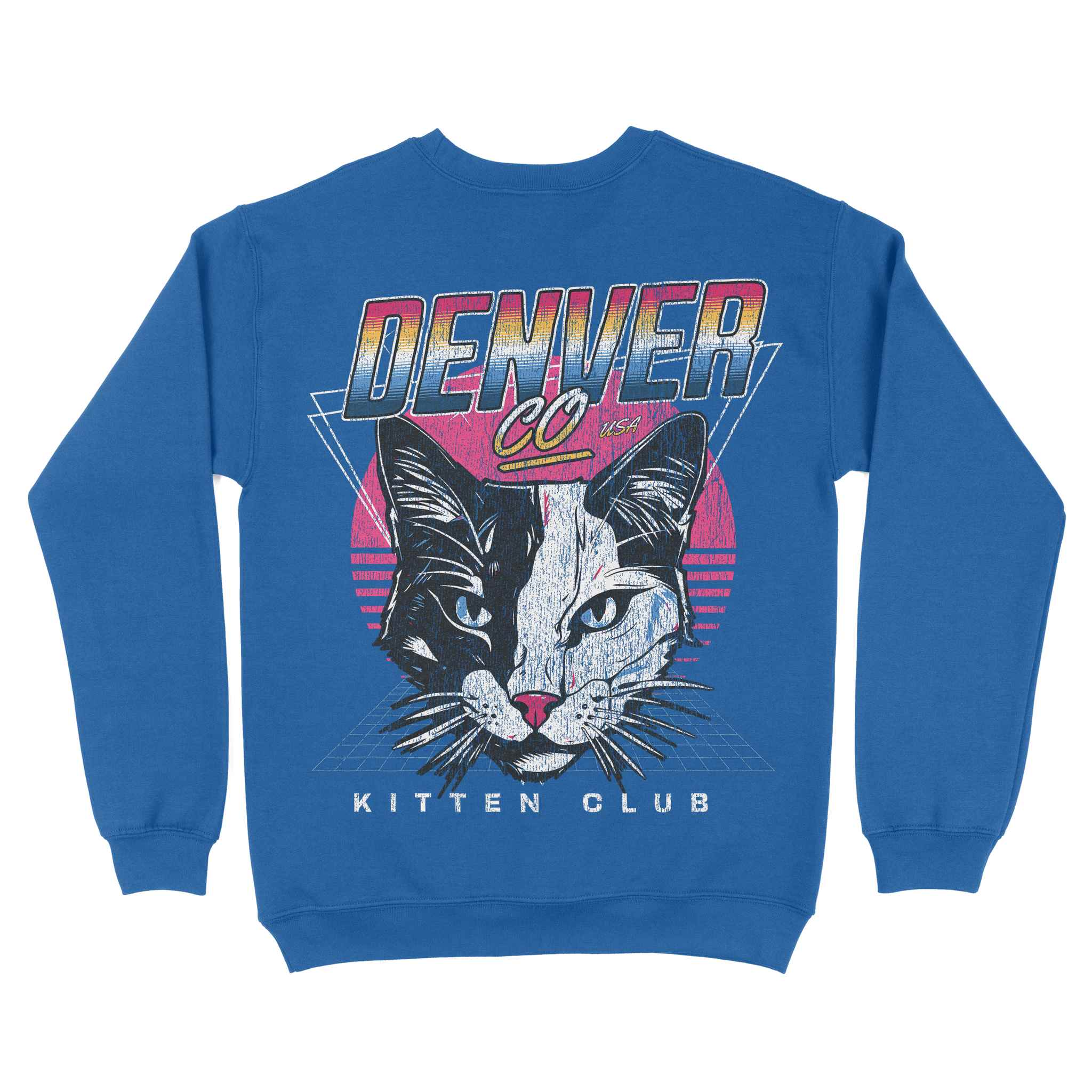 Denver Retro Kitten Club Crewneck Sapphire back