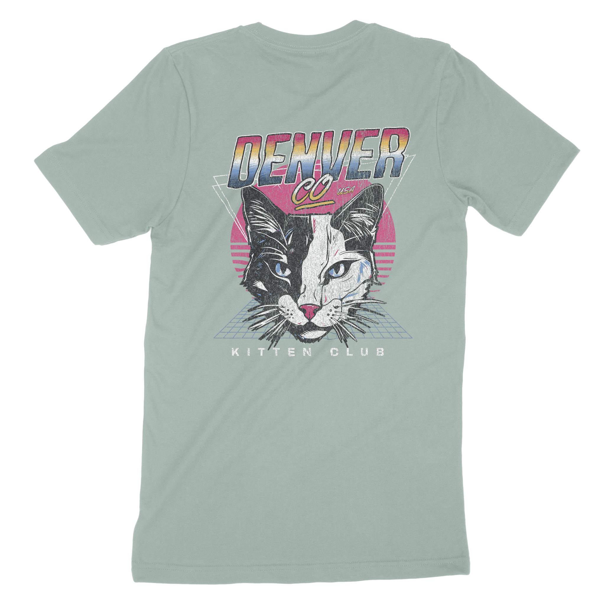 Denver Retro Kitten Club T-Shirt Dusty Blue back