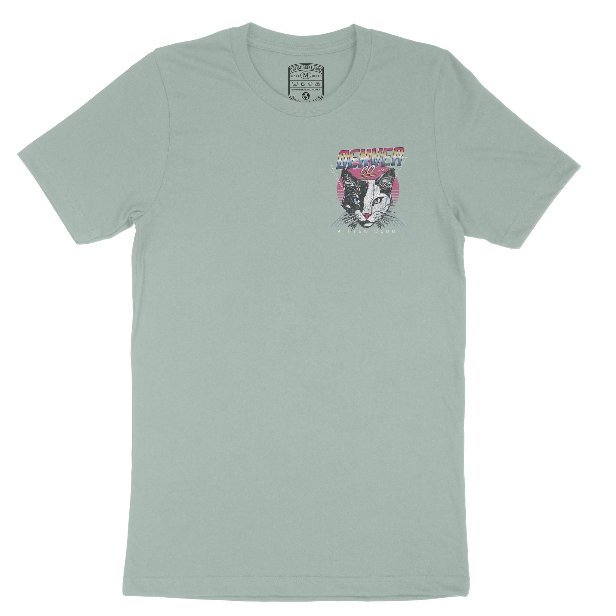 Denver Retro Kitten Club T-Shirt Dusty Blue front