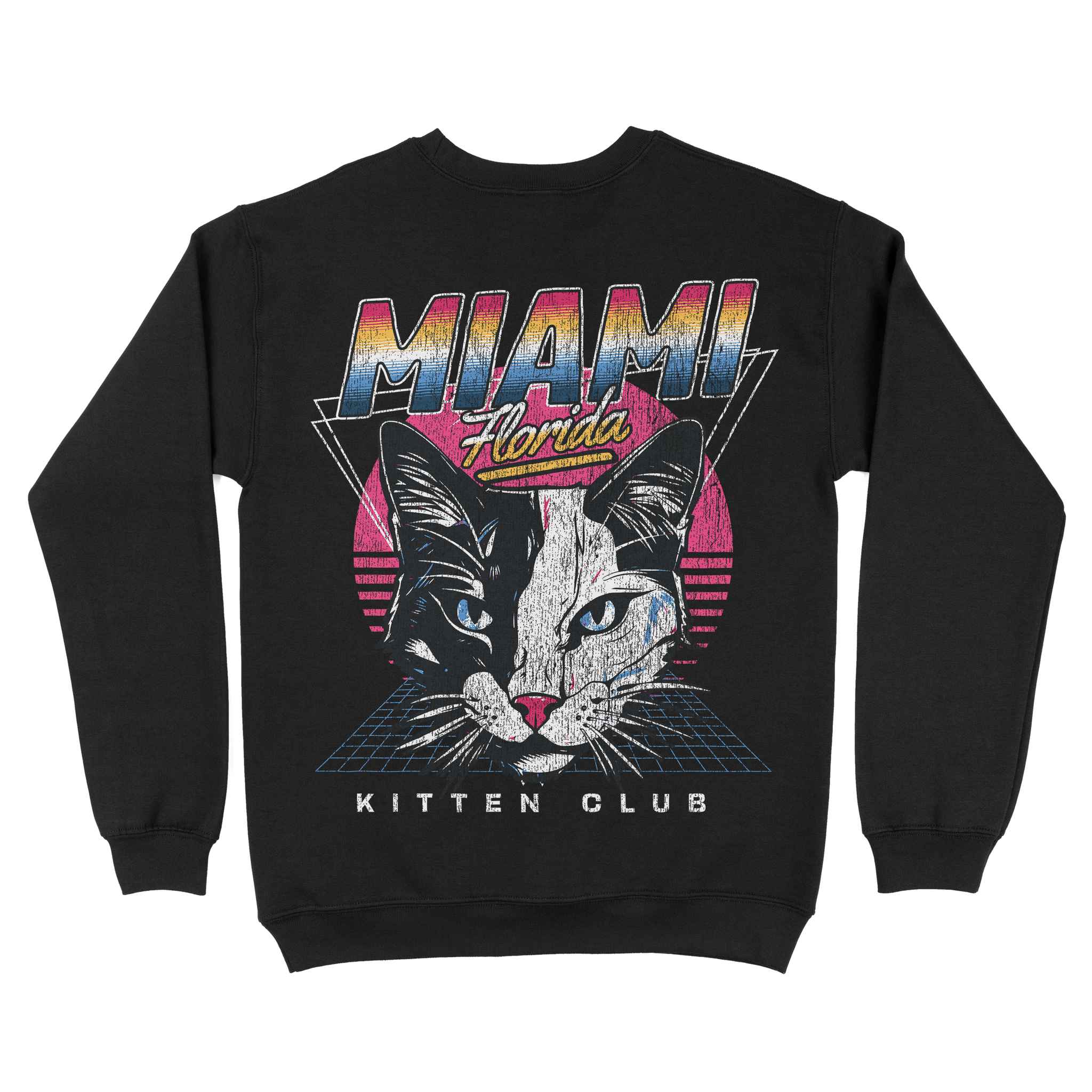 Miami Retro Kitten Club Crewneck Black back