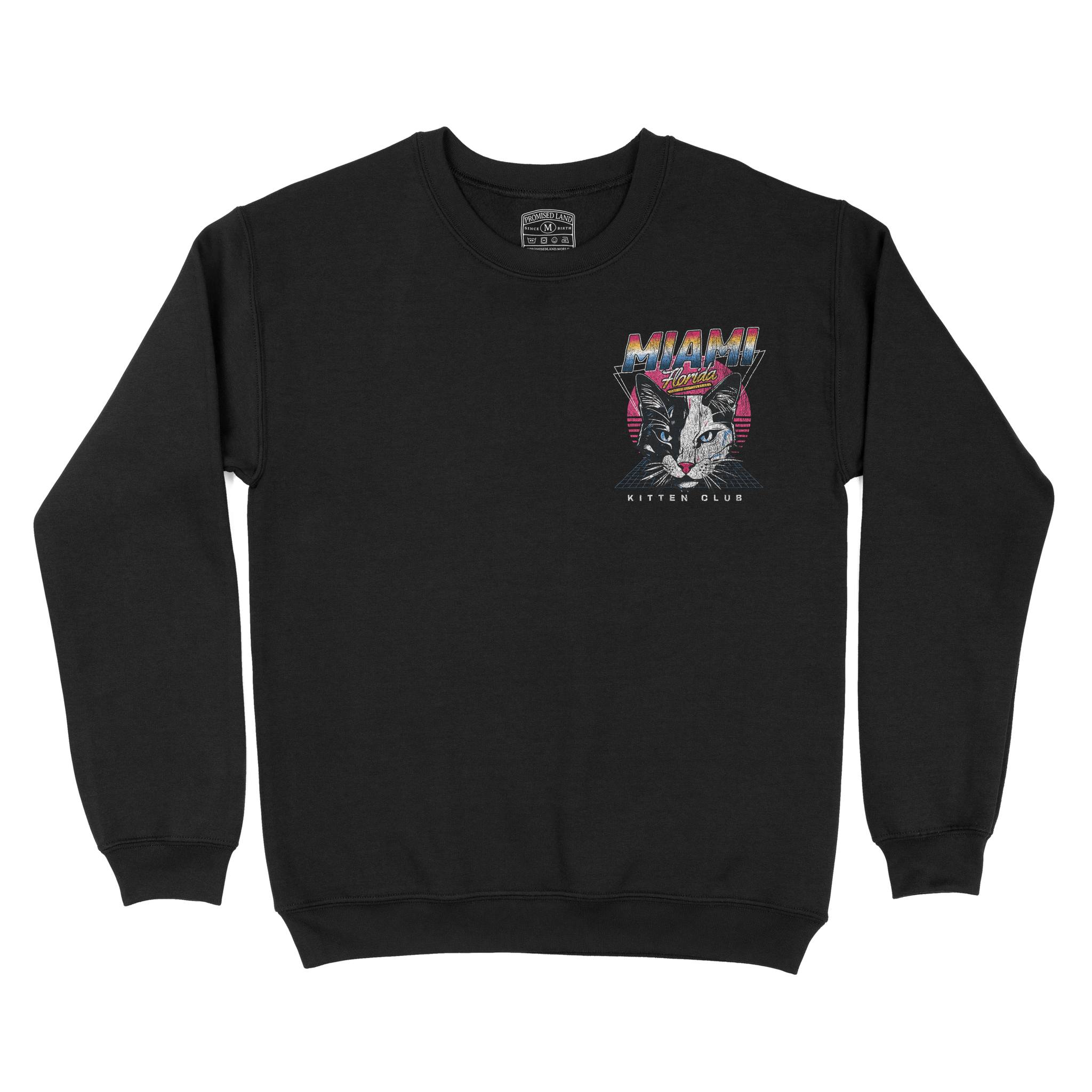 Miami Retro Kitten Club Crewneck Black front