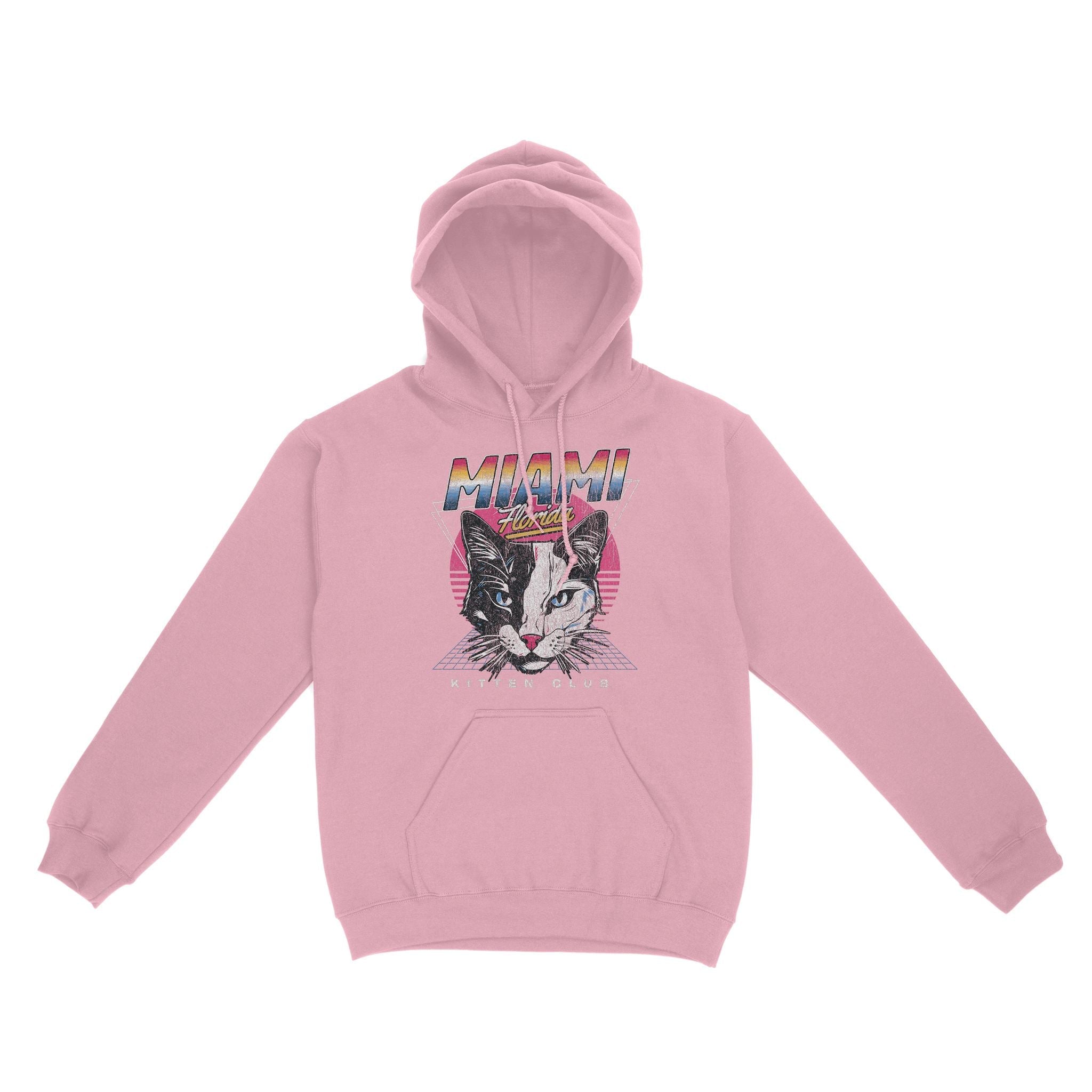 Miami Retro Kitten Club Hoodie Light Pink front